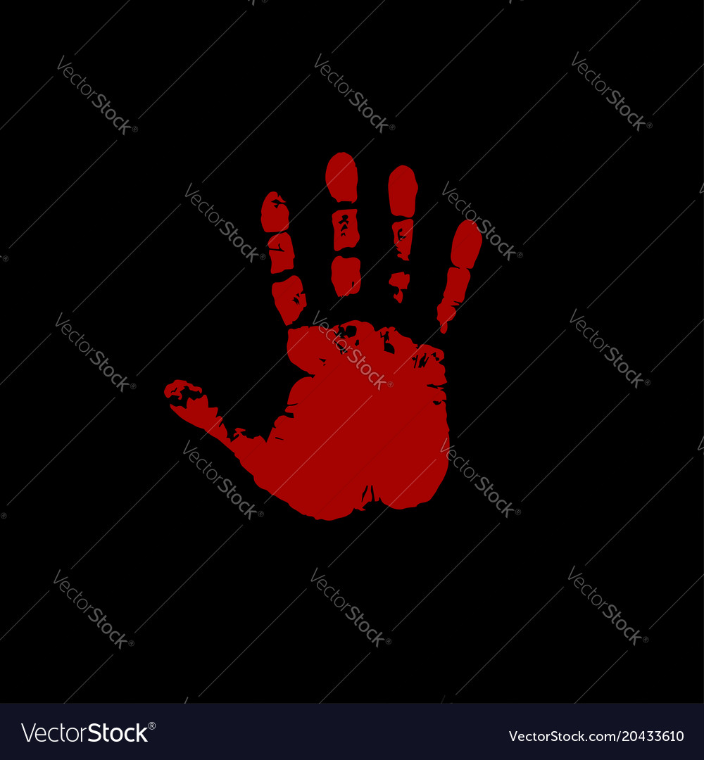 Bloody hand print isolated on black background Vector Image