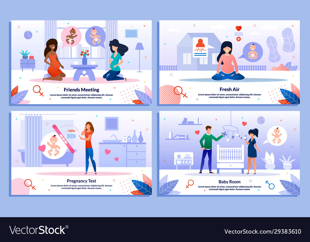 Pregnant woman activities flat posters set