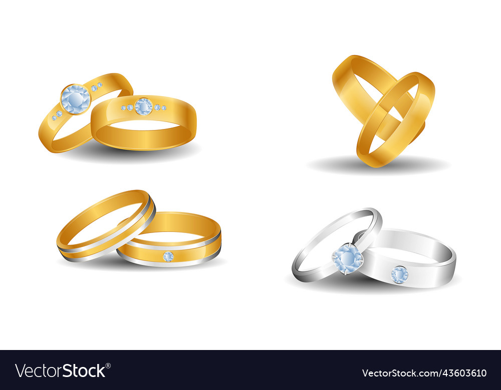 Set of realistic wedding rings isolated or luxury