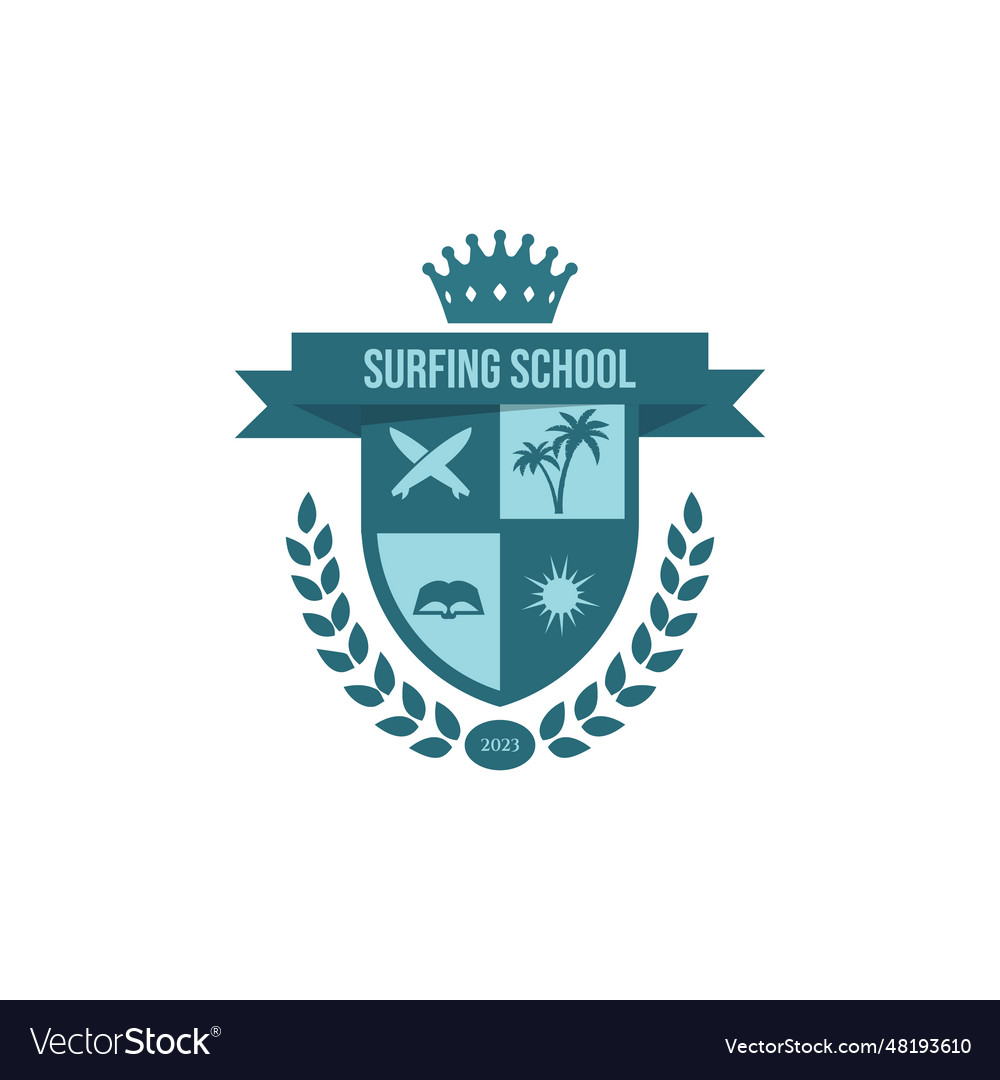 Surfing school vintage emblem logo