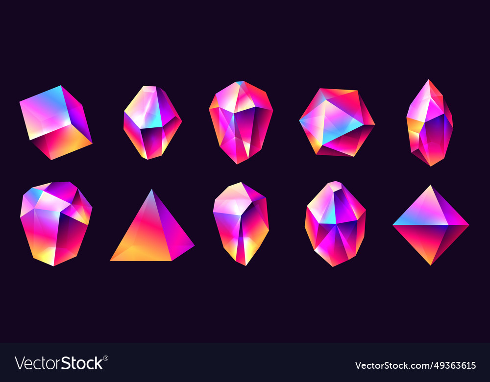 Abstract crystals magic jewel stones with rainbow Vector Image