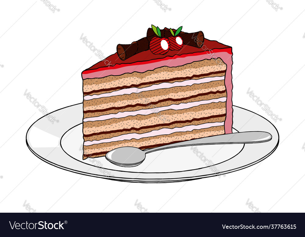 Cake dessert on plate spoon - clipart Royalty Free Vector