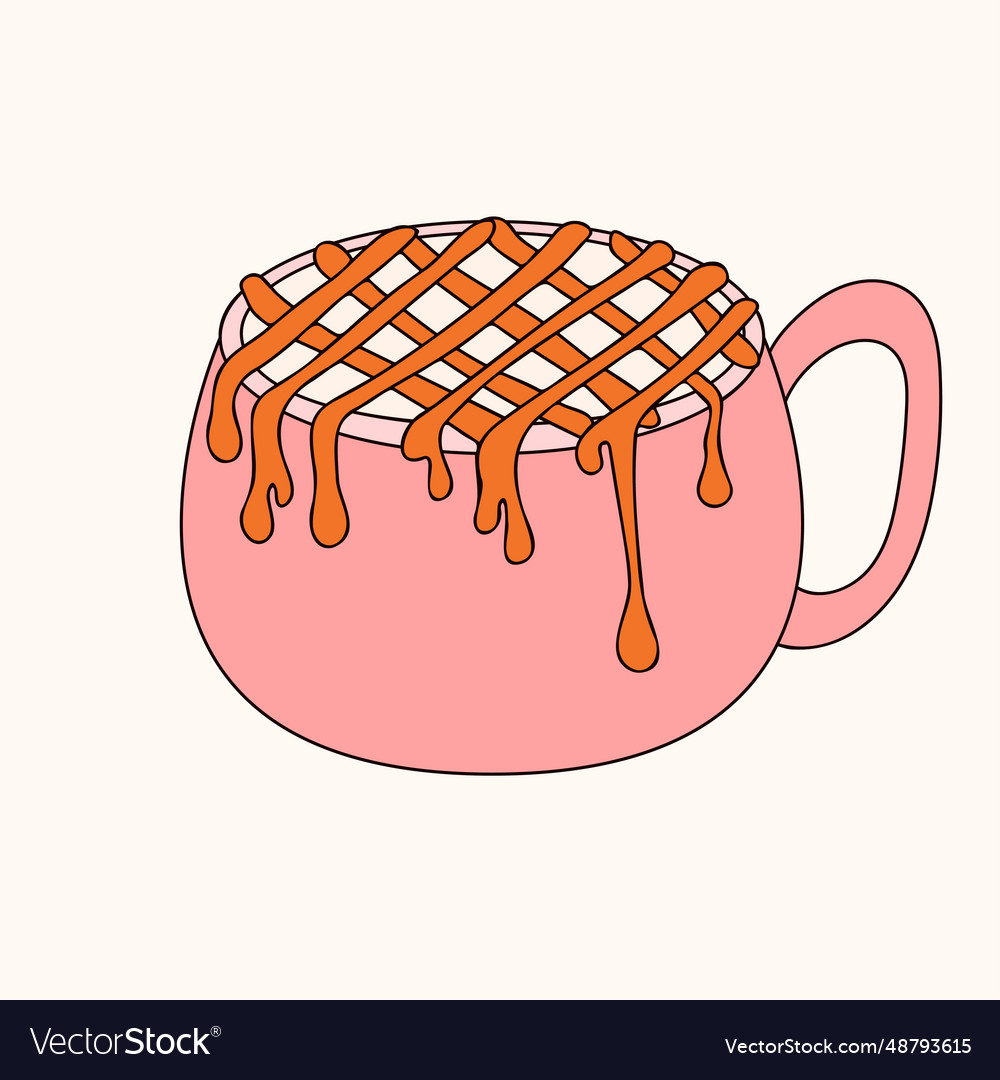 Caramel macchiato drink in mug line art style Vector Image