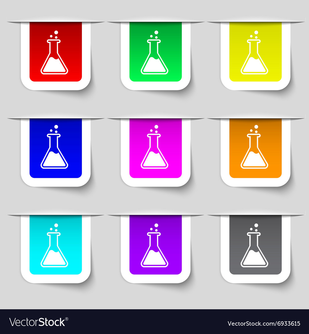 Flask icon sign set of multicolored modern labels