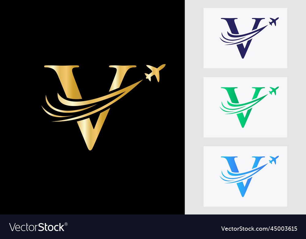 Letter V Travel Logo Concept With Flying Air Vector Image