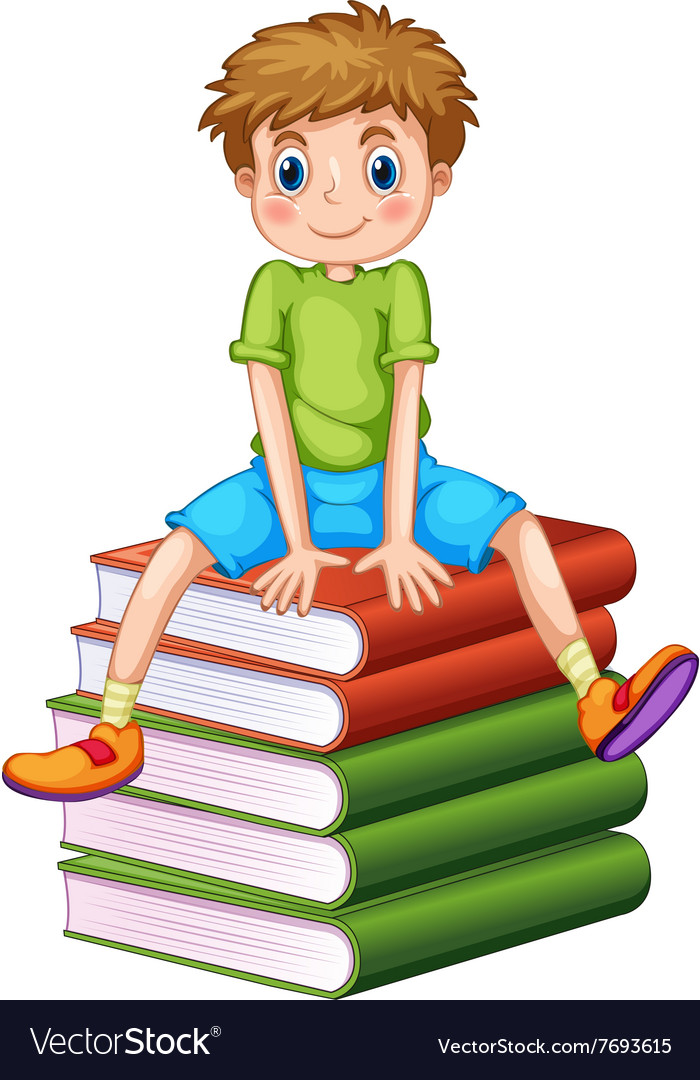 Little boy sitting on stack of books Royalty Free Vector