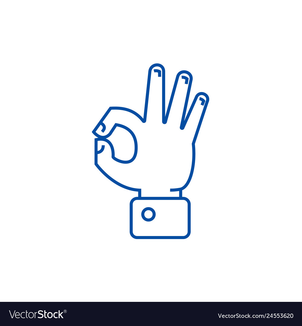 Hand ok line icon concept flat