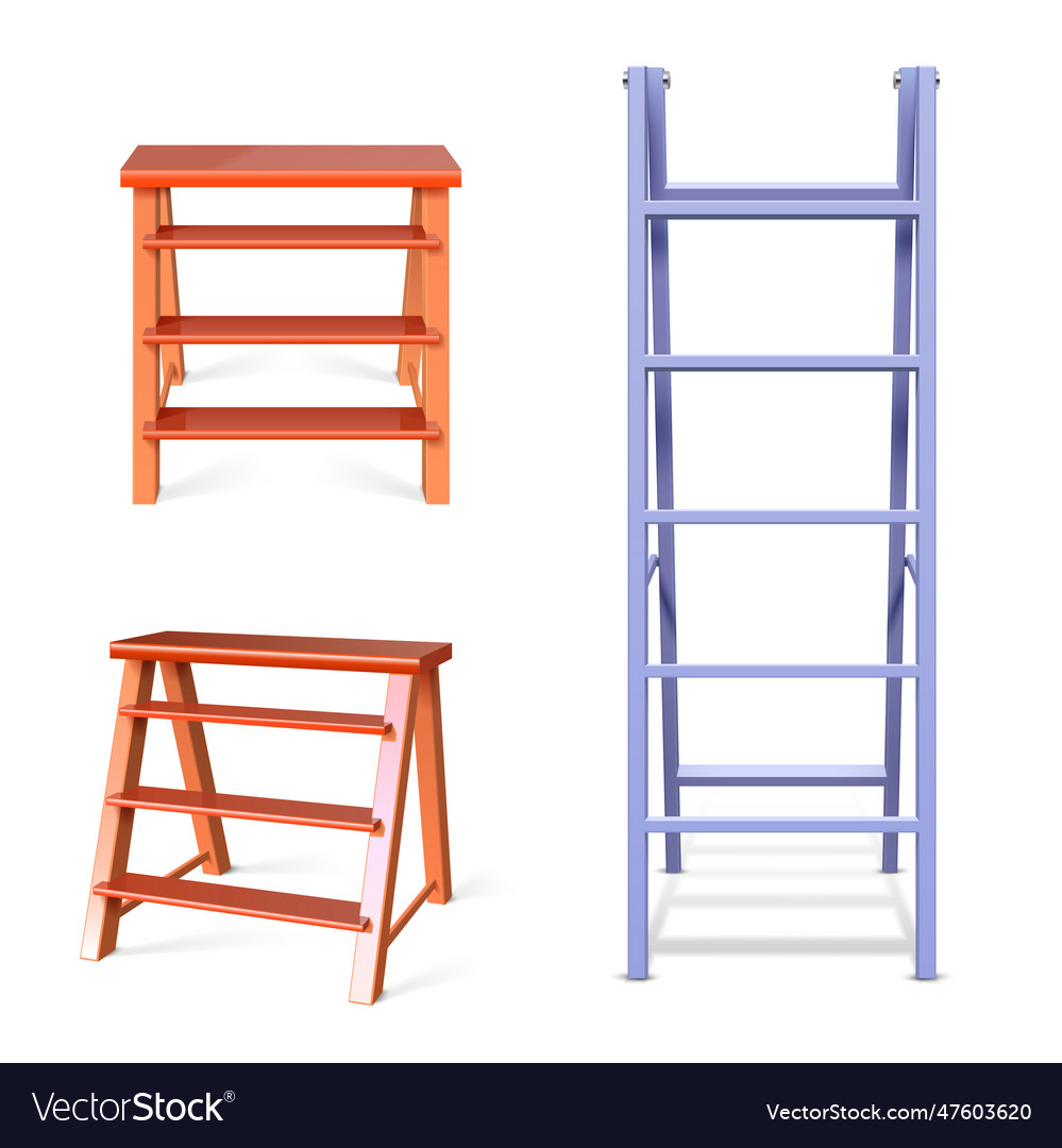 Ladder construction realistic wooden and metal Vector Image