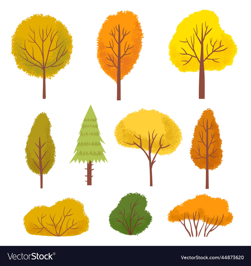 Yellow autumn trees colorful green and orange Vector Image