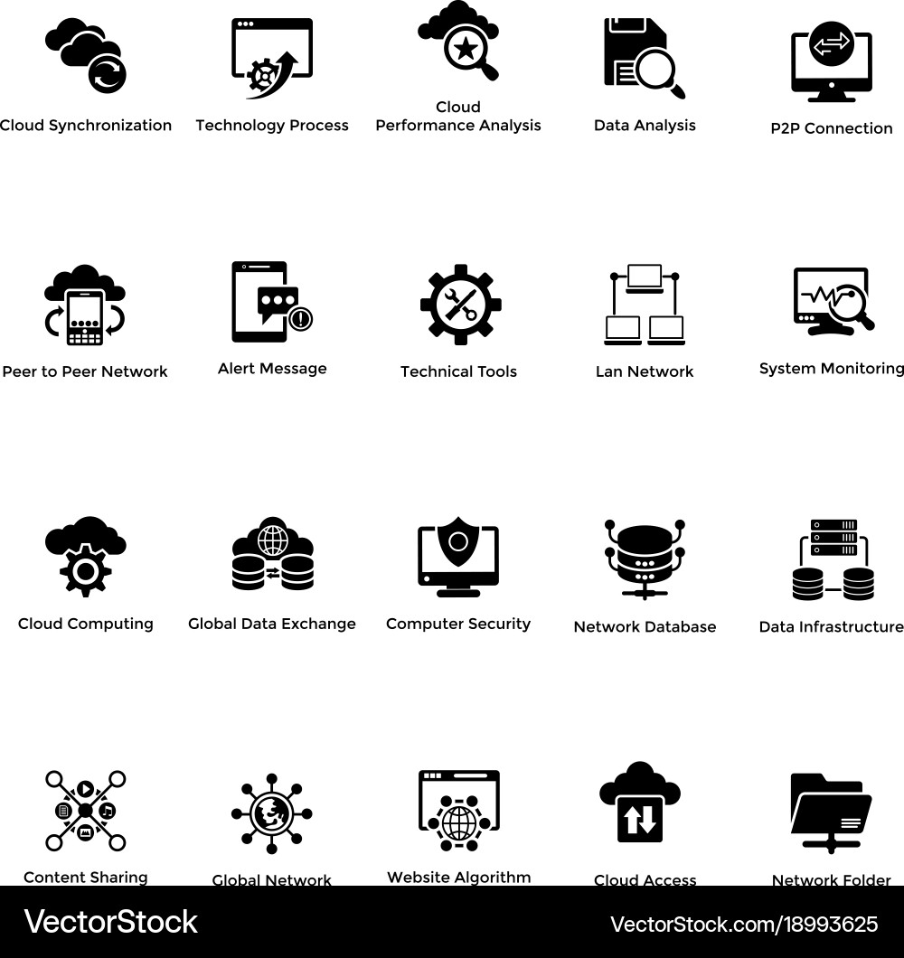 Cloud computing glyph icons set 2 Royalty Free Vector Image