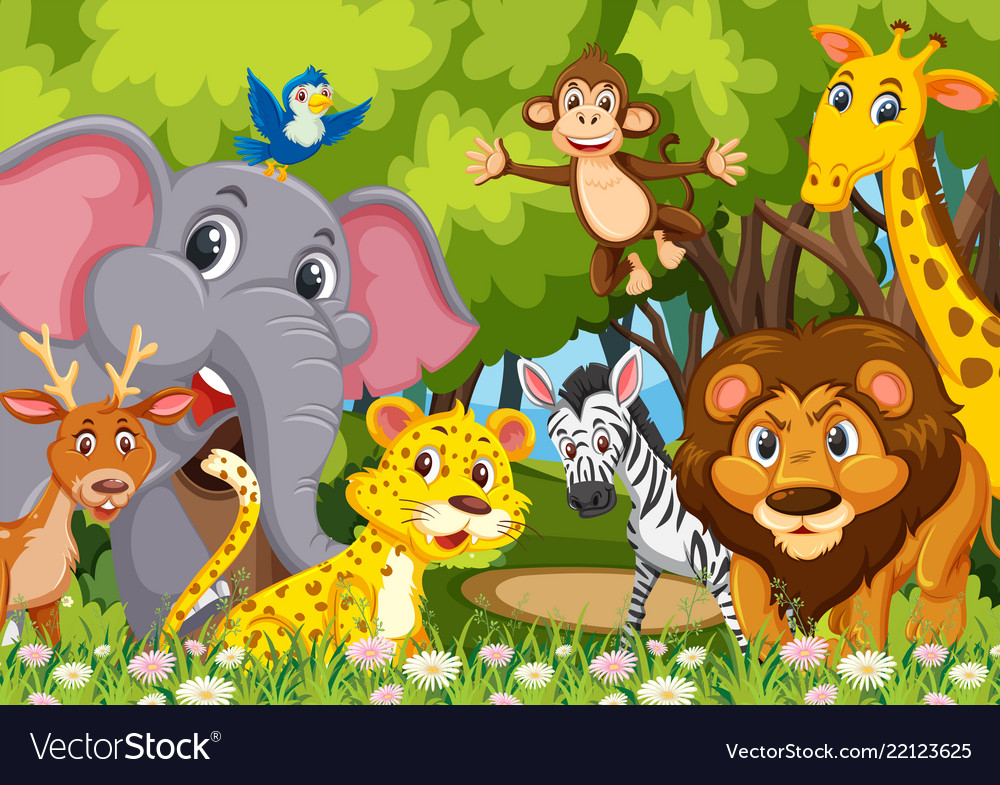 group-animals-in-jungle-royalty-free-vector-image