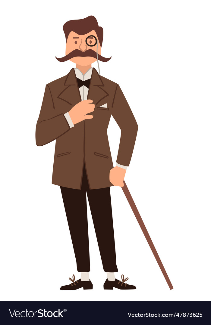 Vintage gentleman with walking stick and glasses Vector Image