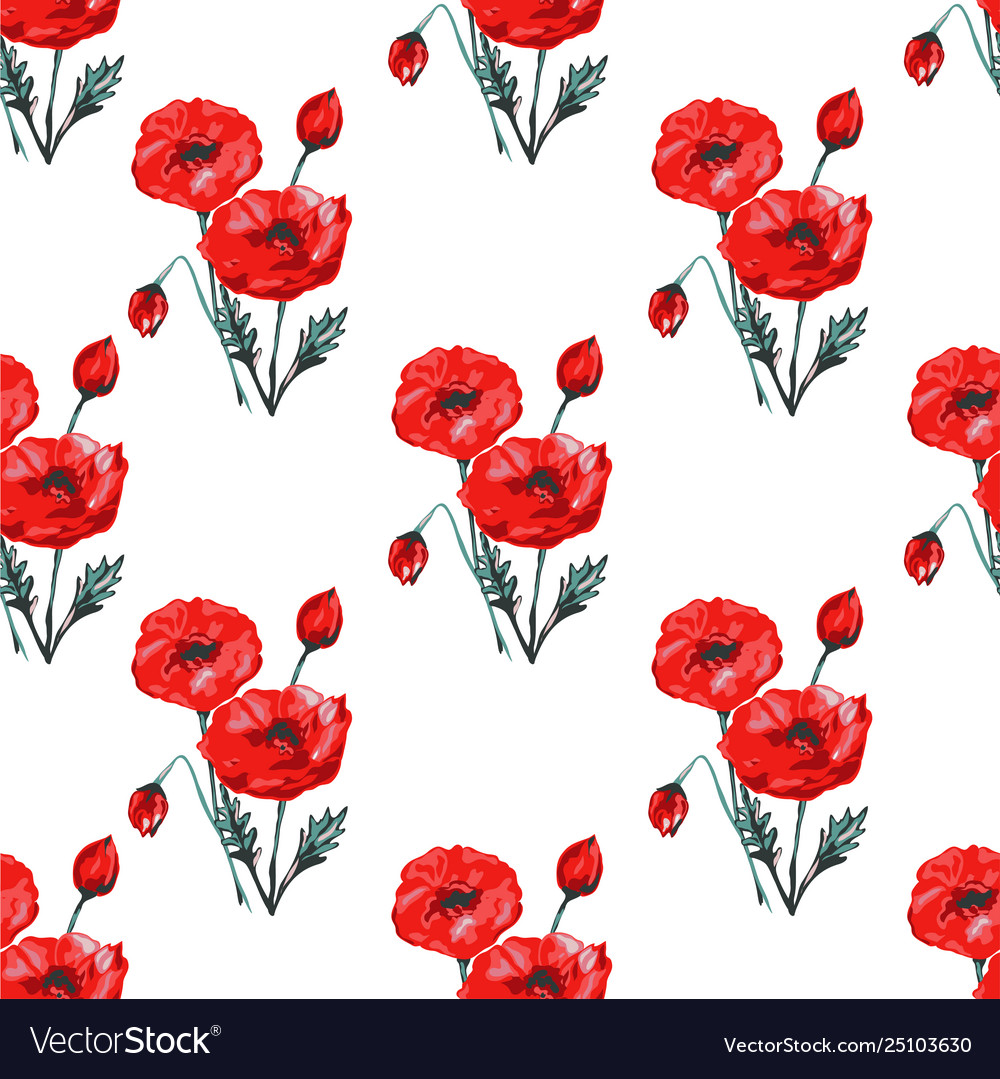 Elegant seamless pattern with poppy flowers design