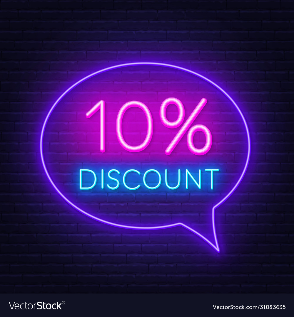 10 percent discount neon sign on brick wall Vector Image
