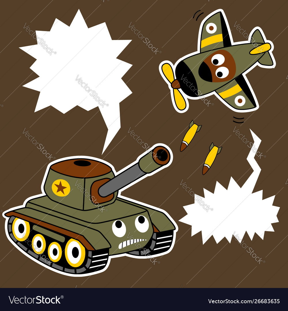 Battle tank vs jet cartoon Royalty Free Vector Image Battle tank vs jet cartoon Royalty Free Vector Image