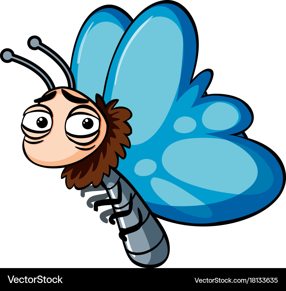 Blue butterfly with sleepy face Royalty Free Vector Image