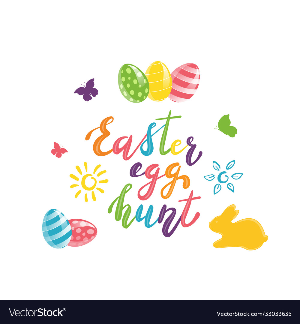 Easter lettering with eggs and rabbit Royalty Free Vector