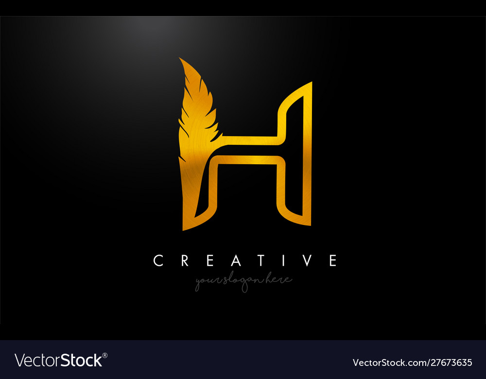 H golden gold feather letter logo icon design