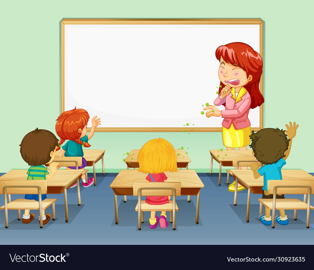 Scene with teacher coughing in classroom Vector Image