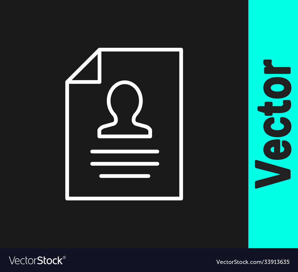 White line resume icon isolated on black