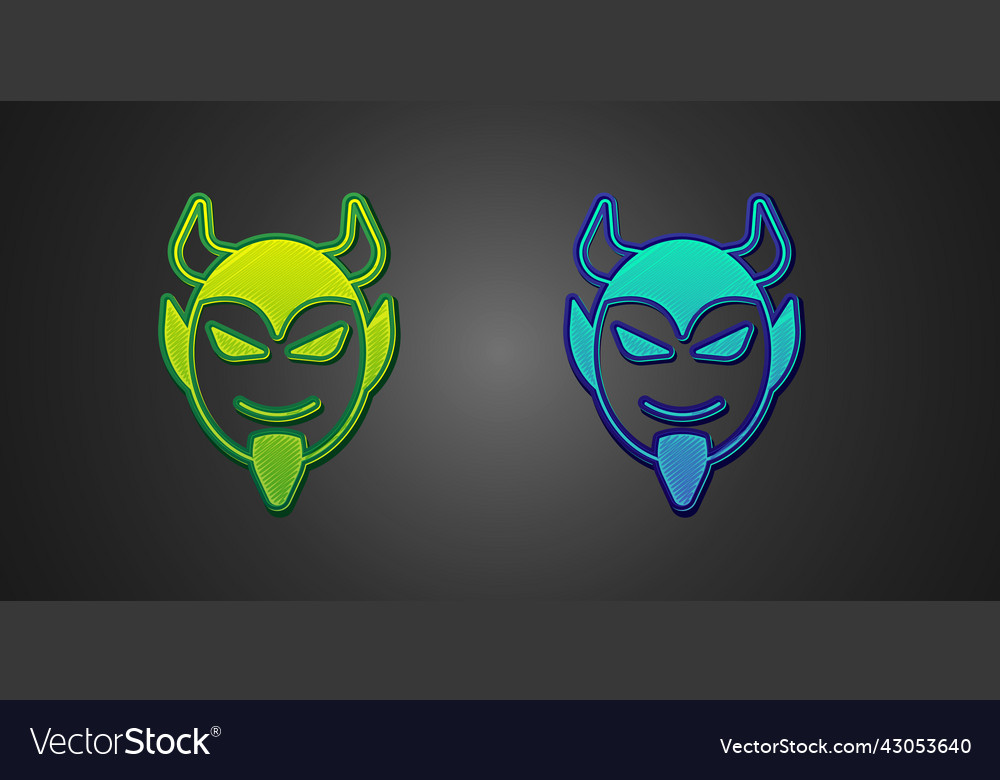 Green And Blue Devil Head Icon Isolated On Black Vector Image