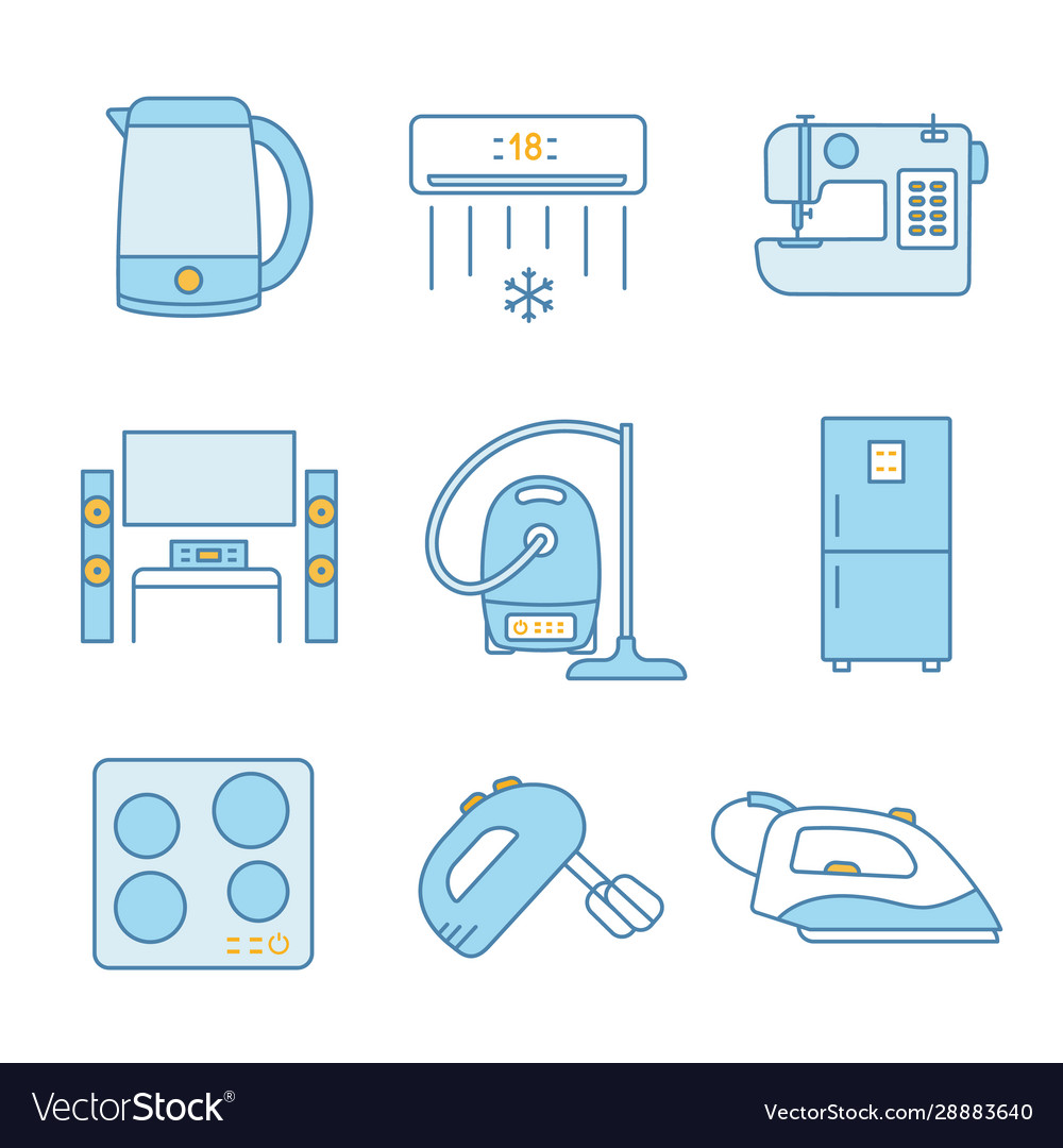 Household appliance color icons set