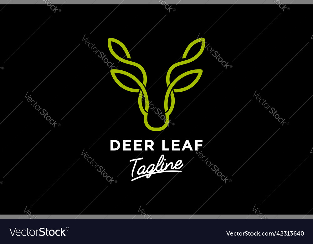 Simple minimalist deer antler elk stag with green vector image Simple minimalist deer antler elk stag with green