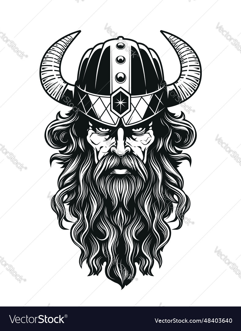 Viking head black and white Royalty Free Vector Image