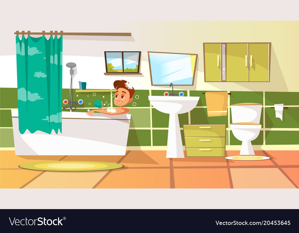 Cartoon young man having bath in bathtub Vector Image