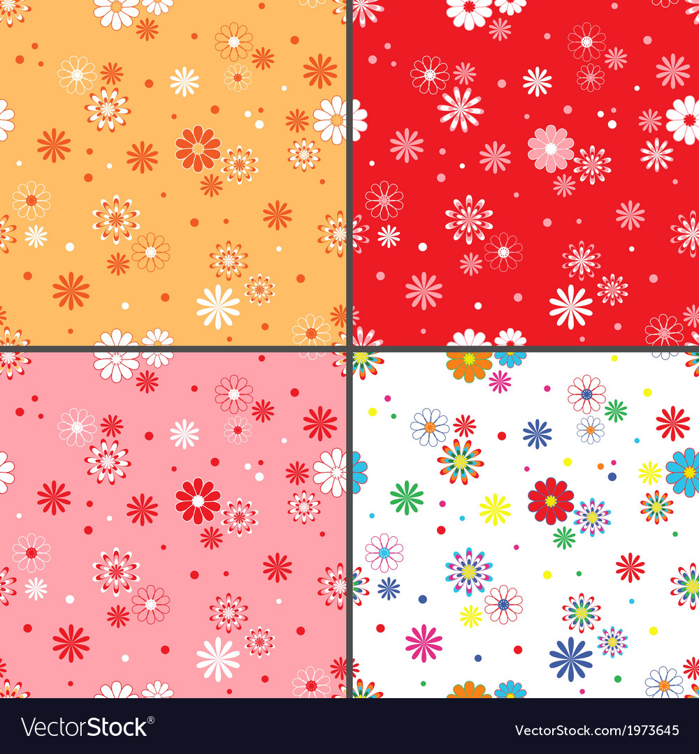 Four seamless patterns with daisy flowers