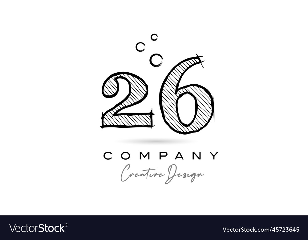 Hand drawing number 26 logo icon design Royalty Free Vector