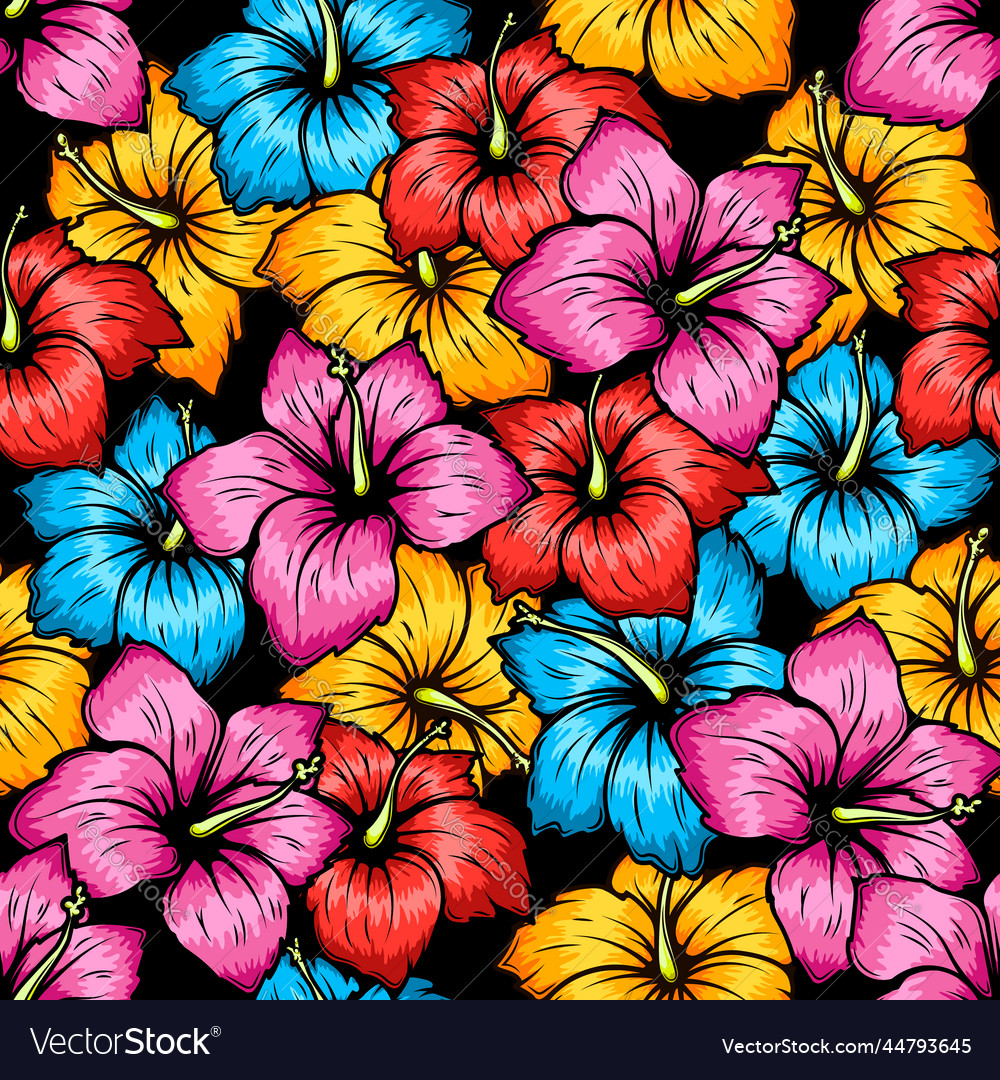 Seamless Pattern With Hibiscus Flowers Royalty Free Vector