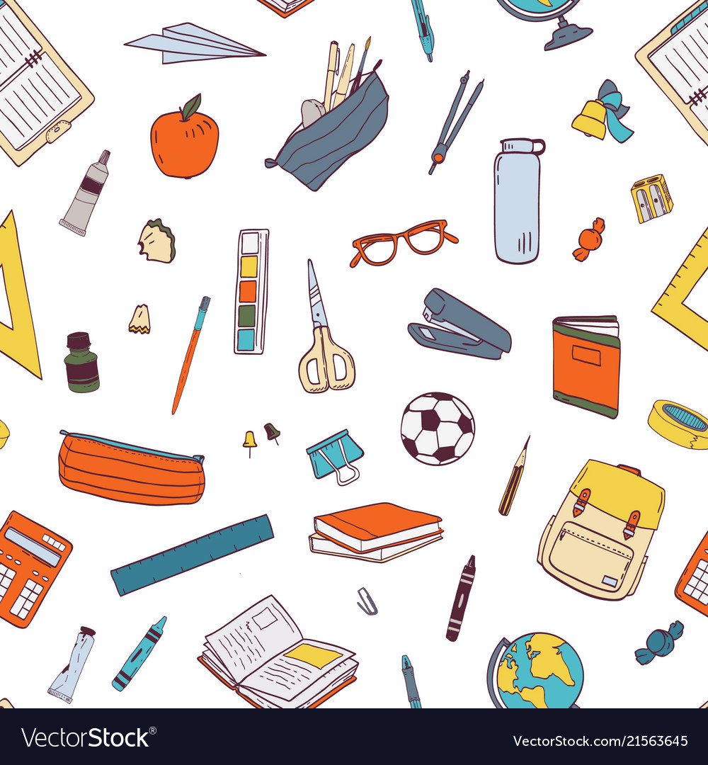 Seamless pattern with school stationery and tools Vector Image