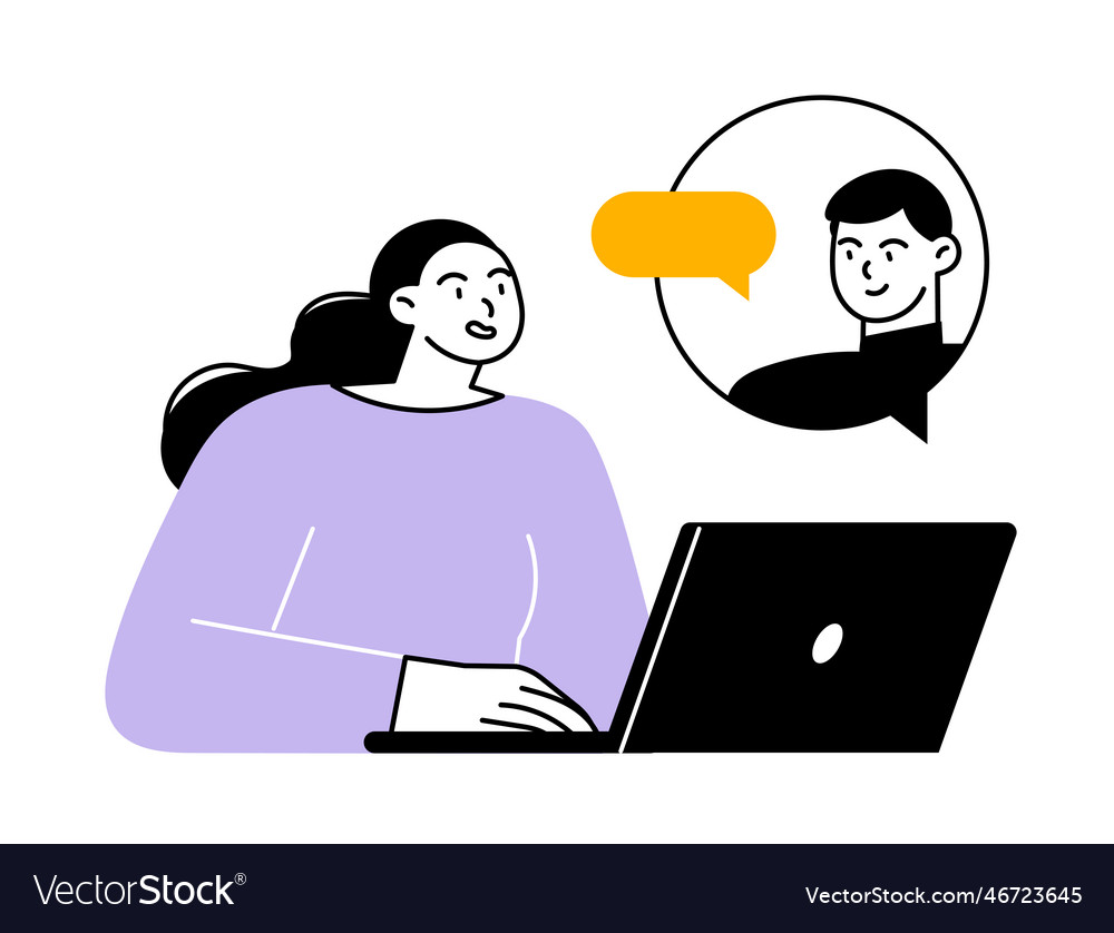Woman discusses with a person online Royalty Free Vector