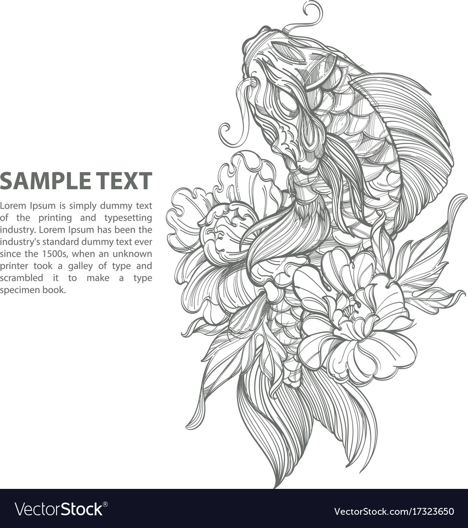 black and white koi fish drawings flowers