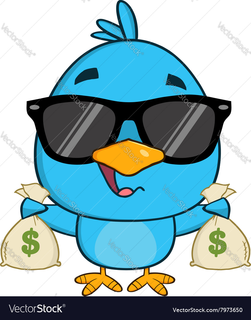 Cute blue bird with money cartoon