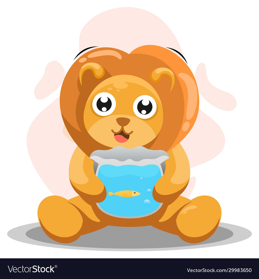 Cute lion with the fish cartoon