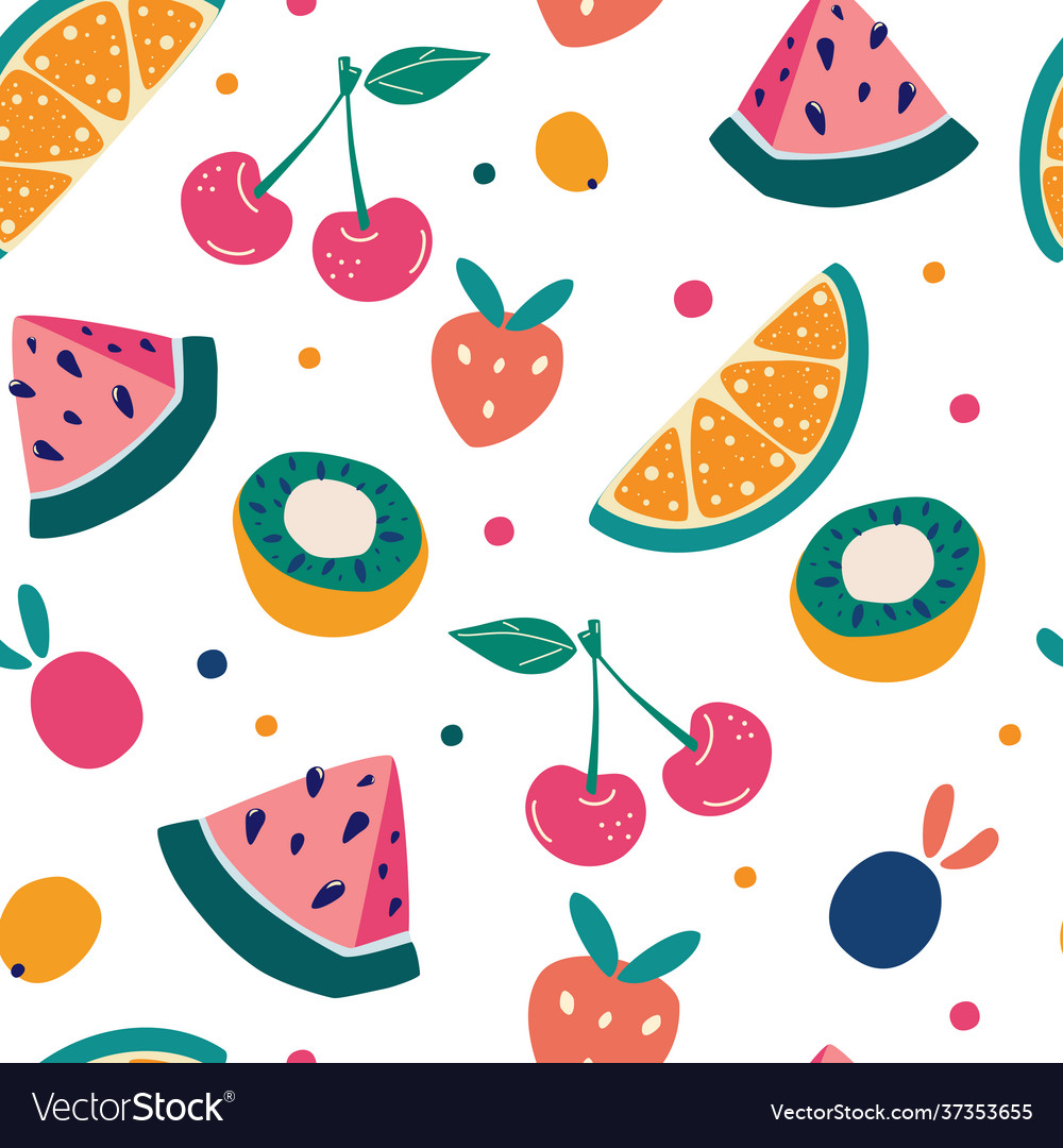 Bright fruit seamless pattern in hand-drawn style