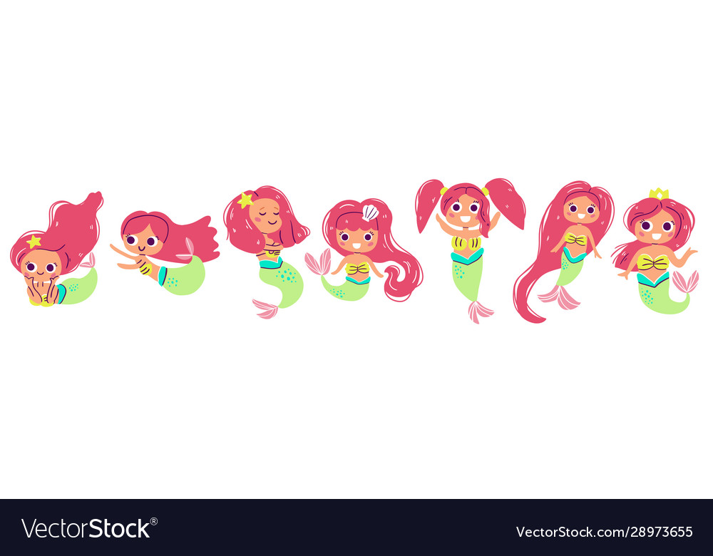 Cute european red hair mermaids