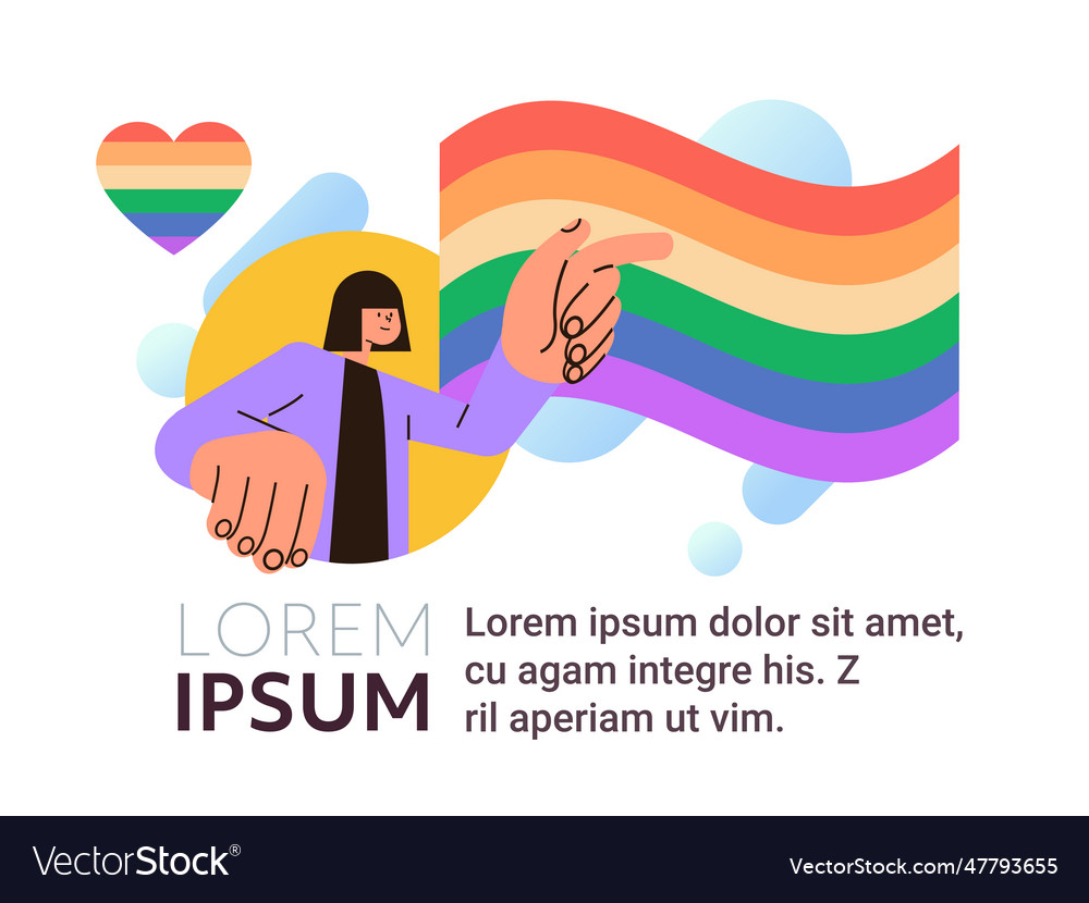 Woman pointing at lgbt rainbow flag gay lesbian Vector Image