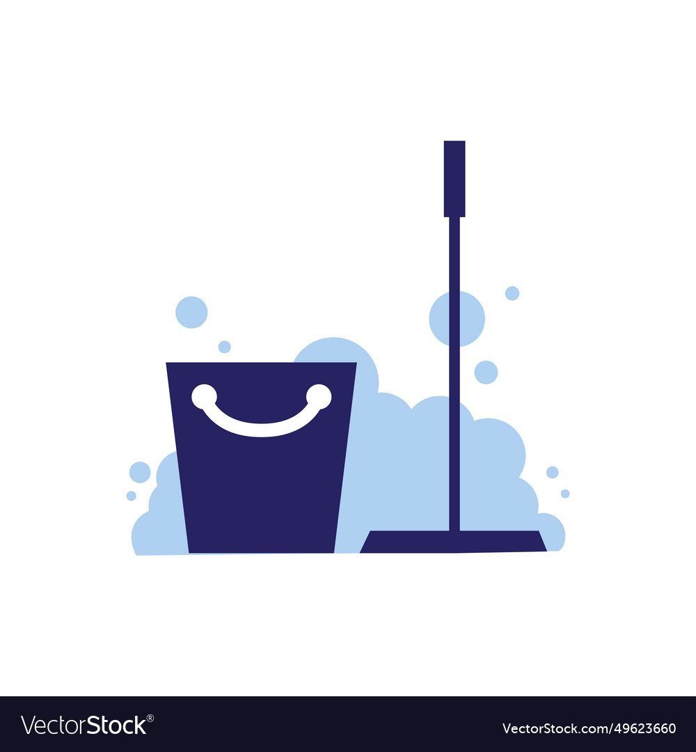Bucket and mop logo design image Royalty Free Vector Image