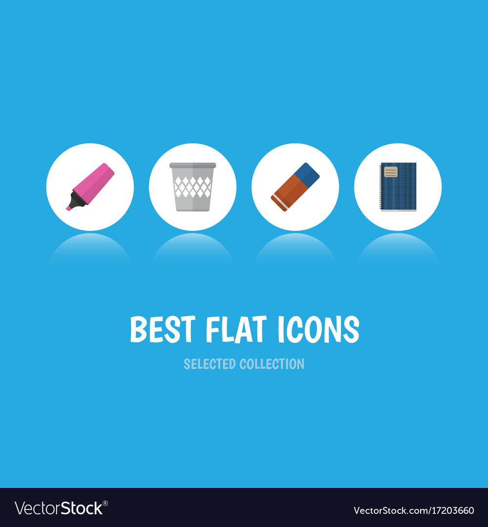 Flat icon stationery set of copybook rubber