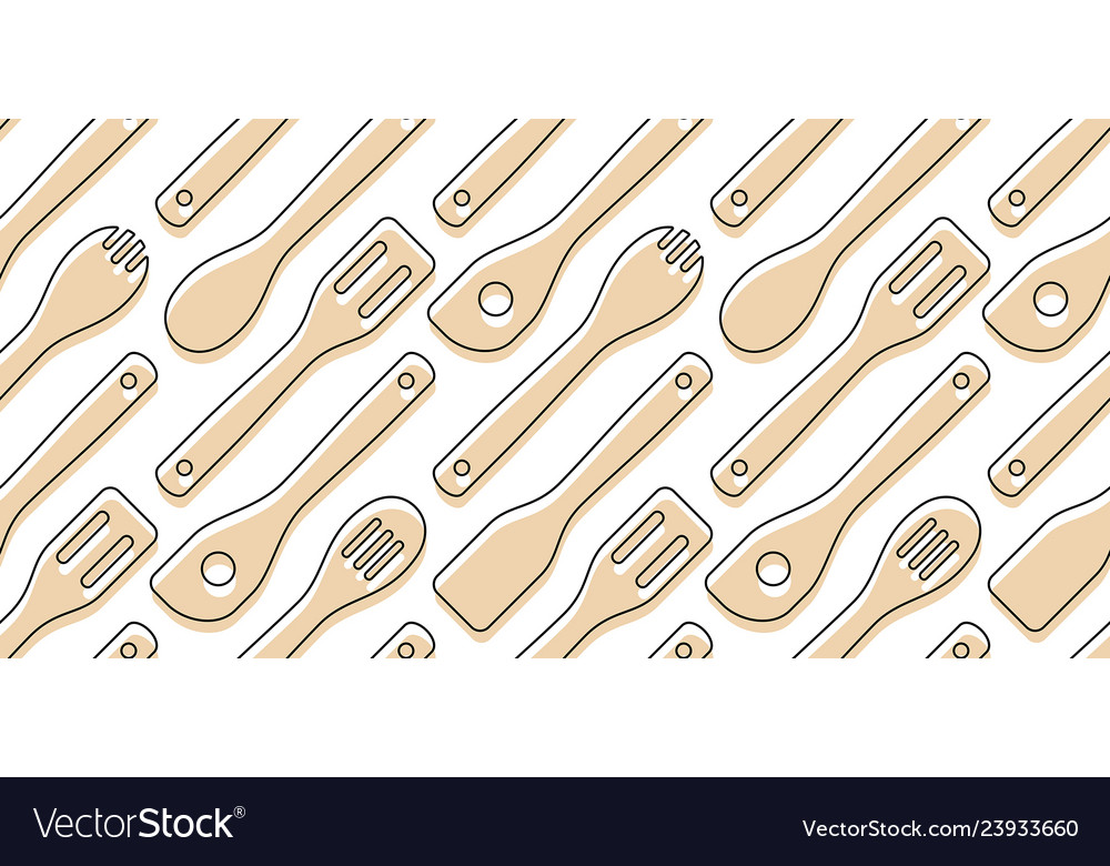 Seamless pattern with wooden kitchen utensils