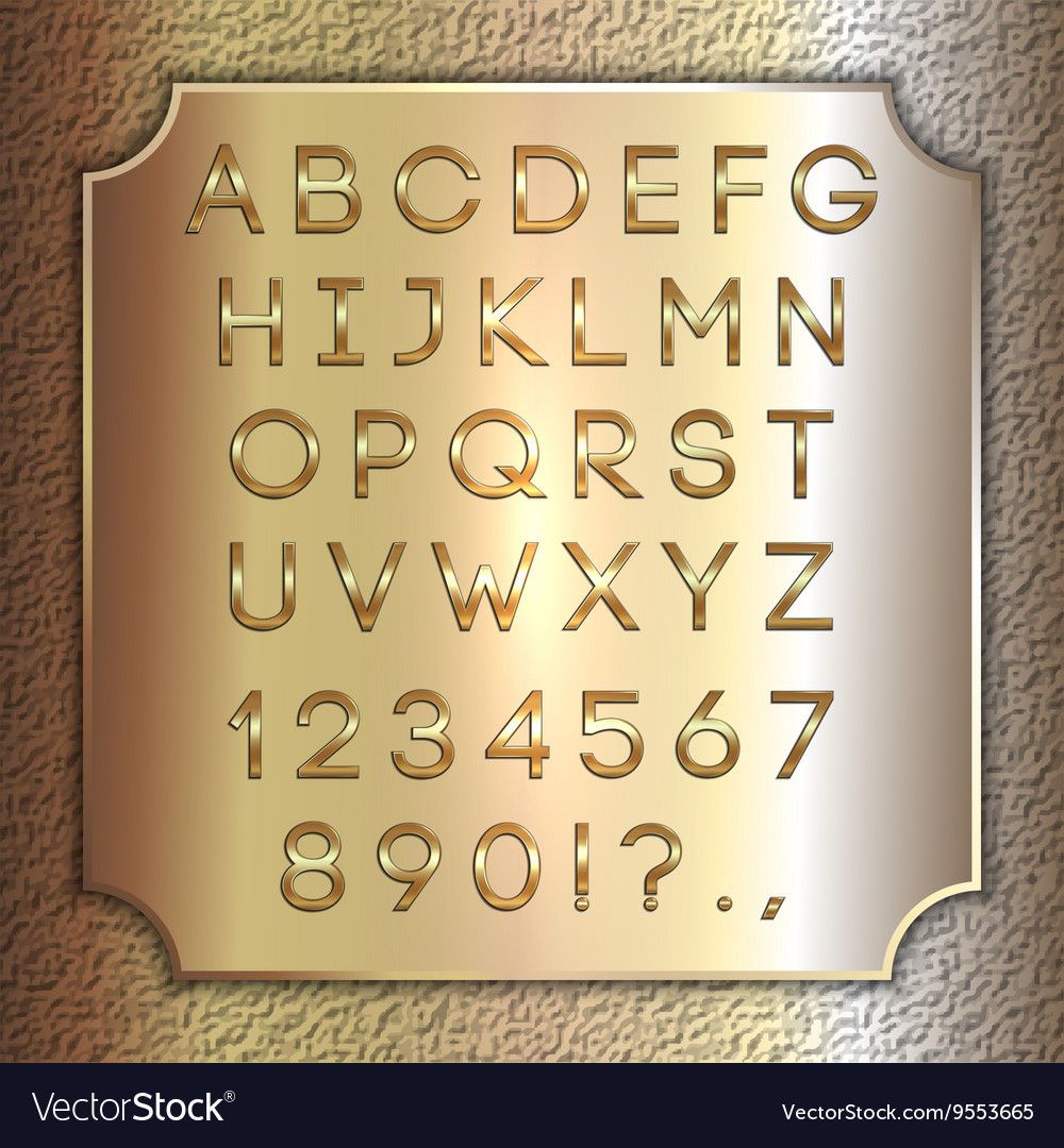 Gold coated alphabet letters digits