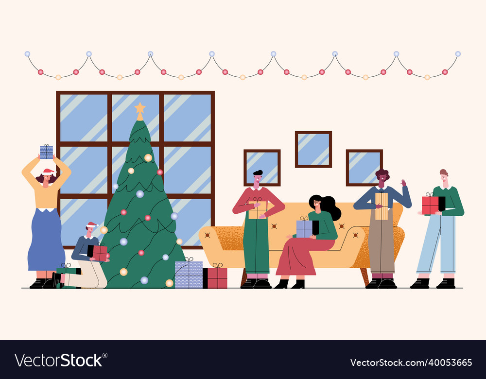 Group of persons celebrating christmas Royalty Free Vector