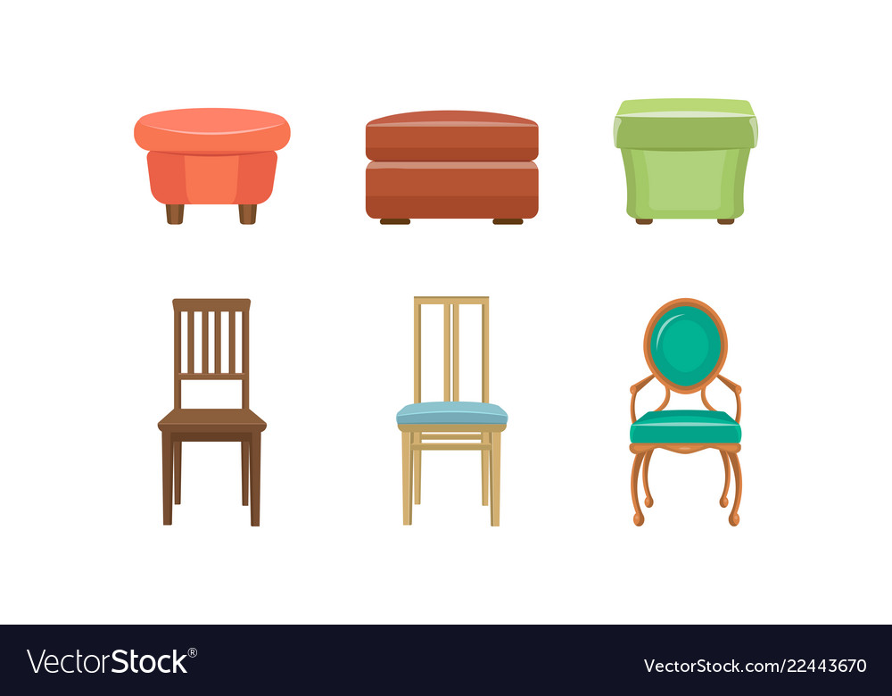 Bedroom Poufs And Chairs Set Colorful Comfortable Vector Image