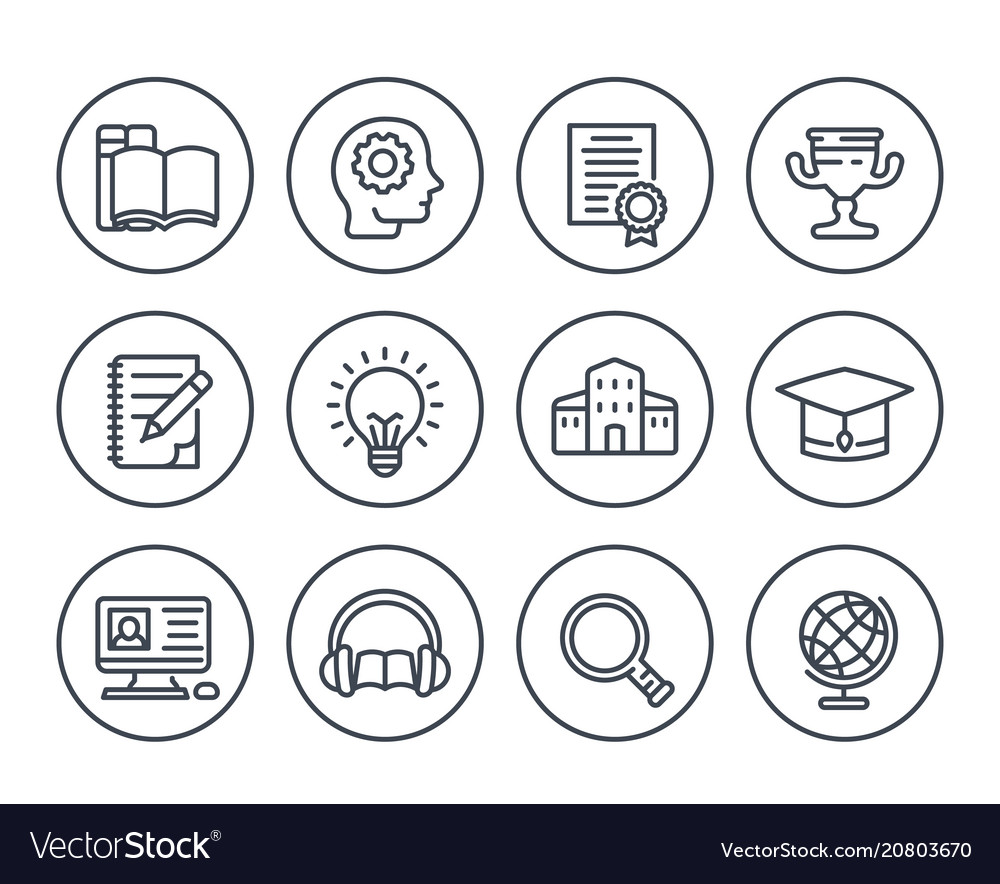 Education Learning Line Icons On White Royalty Free Vector