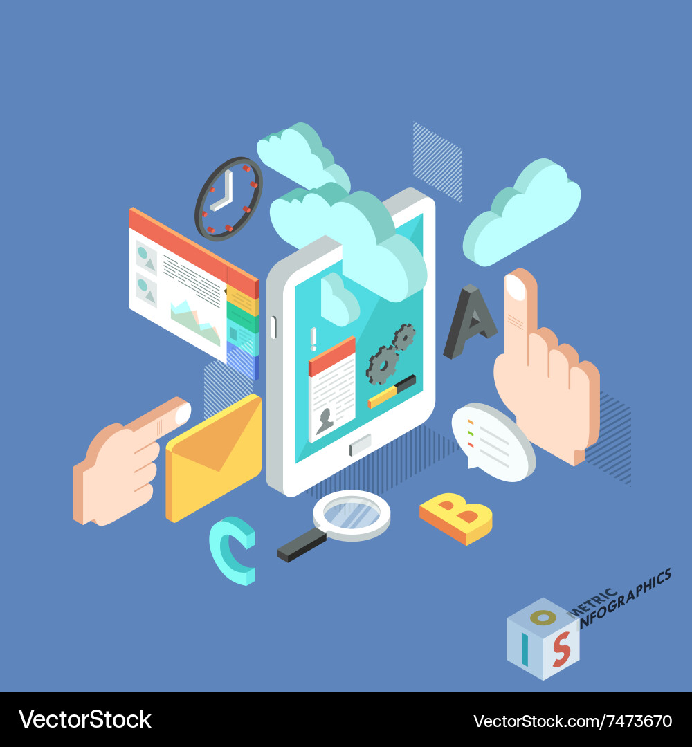 Flat 3d isometric creative tablet mobile services Vector Image