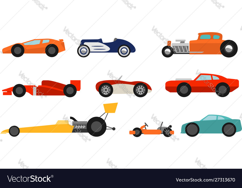 Flat style race cars set Royalty Free Vector Image