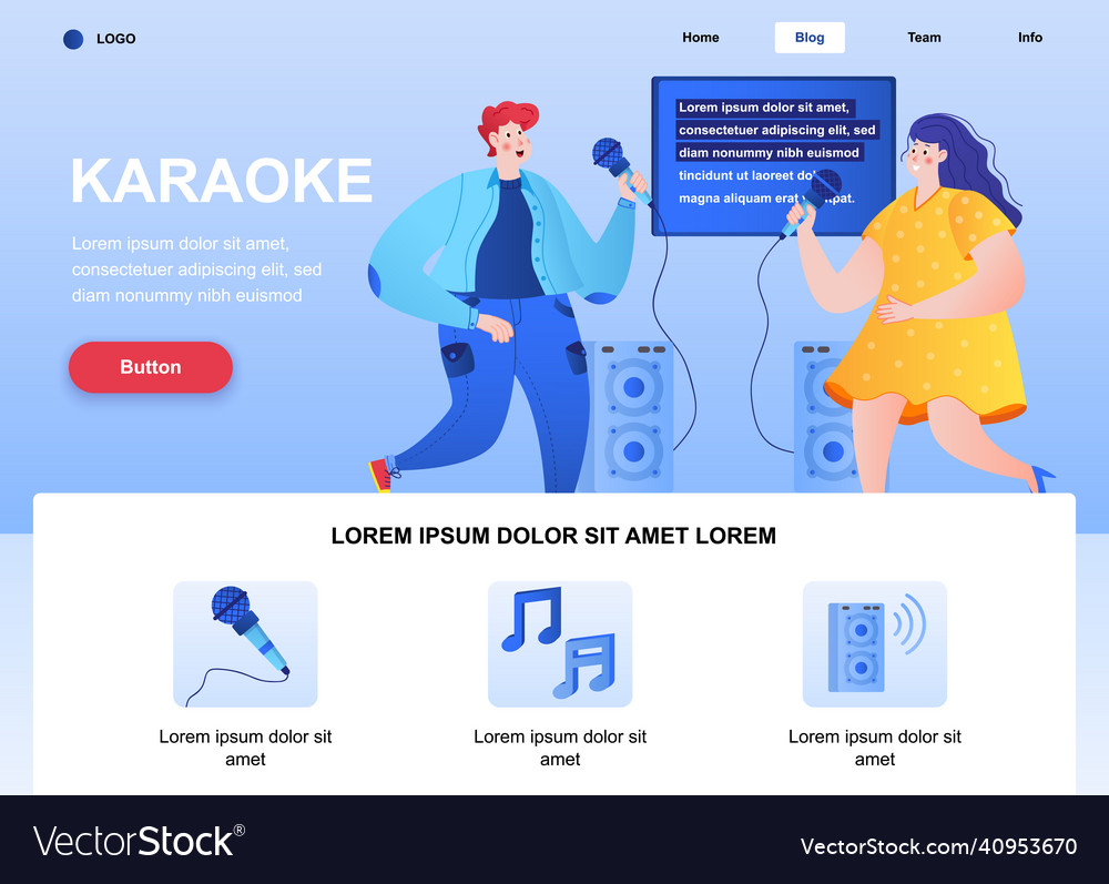 Karaoke flat landing page happy friends singing Vector Image